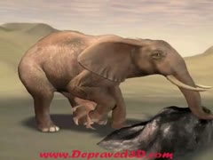 Horny elephant enjoys raping a human in the desert 